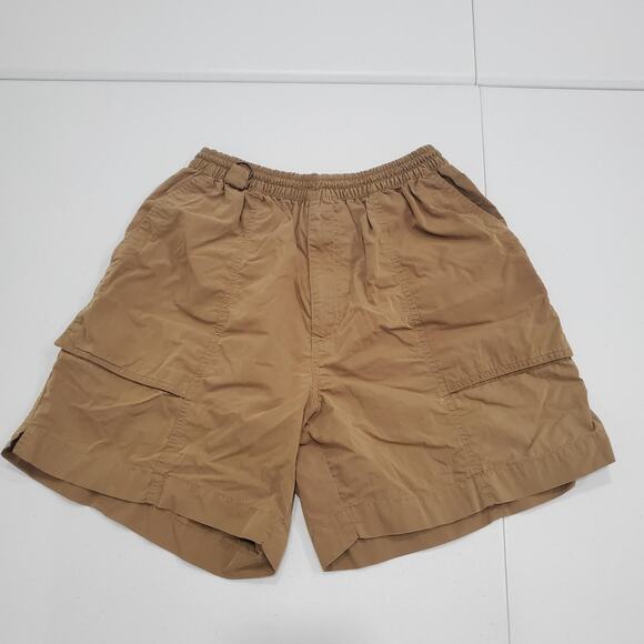 L.L.Bean Shorts Mens Medium Khaki Bellows Pocket Elastic Waist Cargo Hiking Y2K - Picture 1 of 8